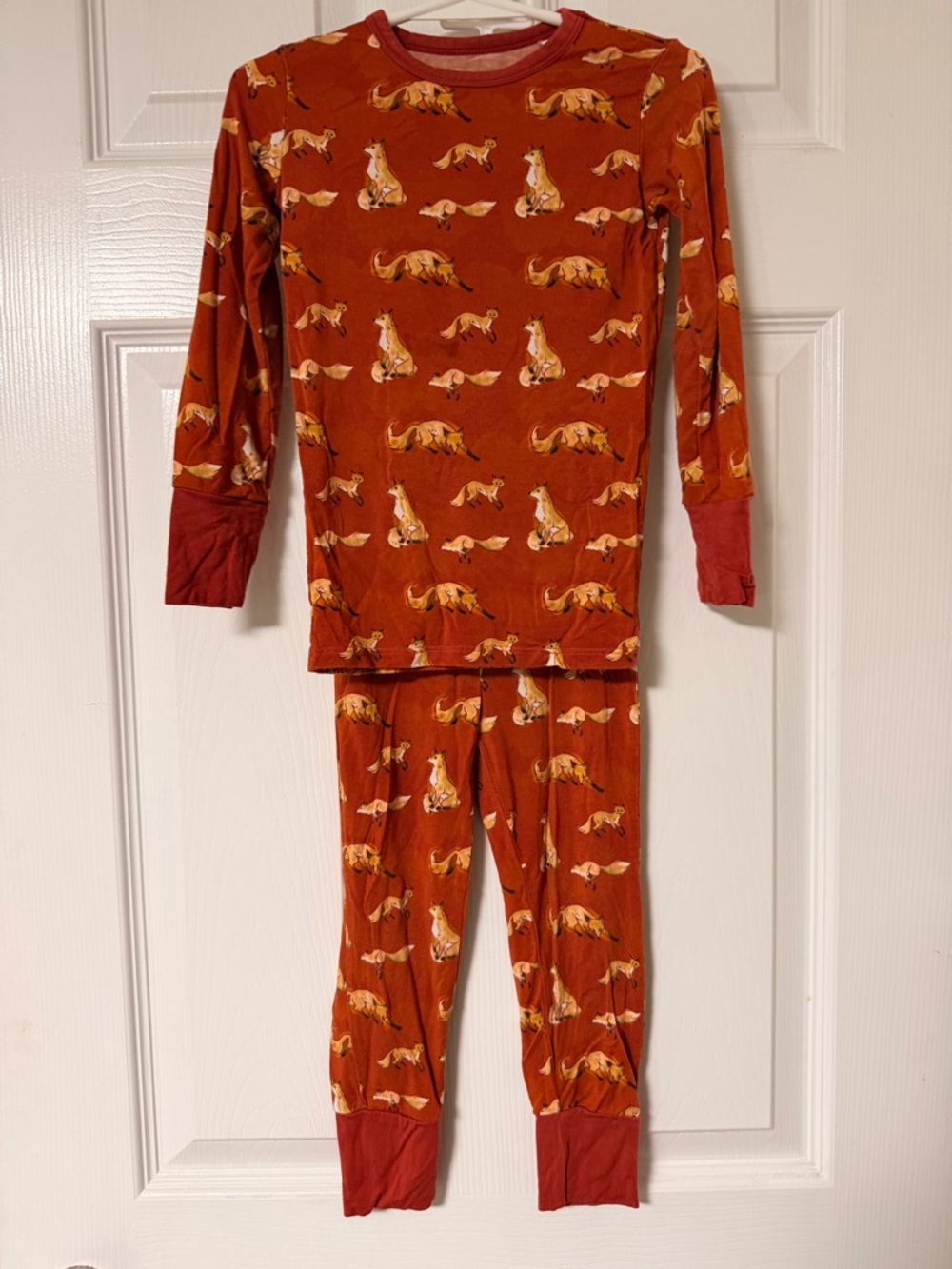 Bamboo 3T Rust Fox Print Kids Pajama Set - Long Sleeve Top & Pants